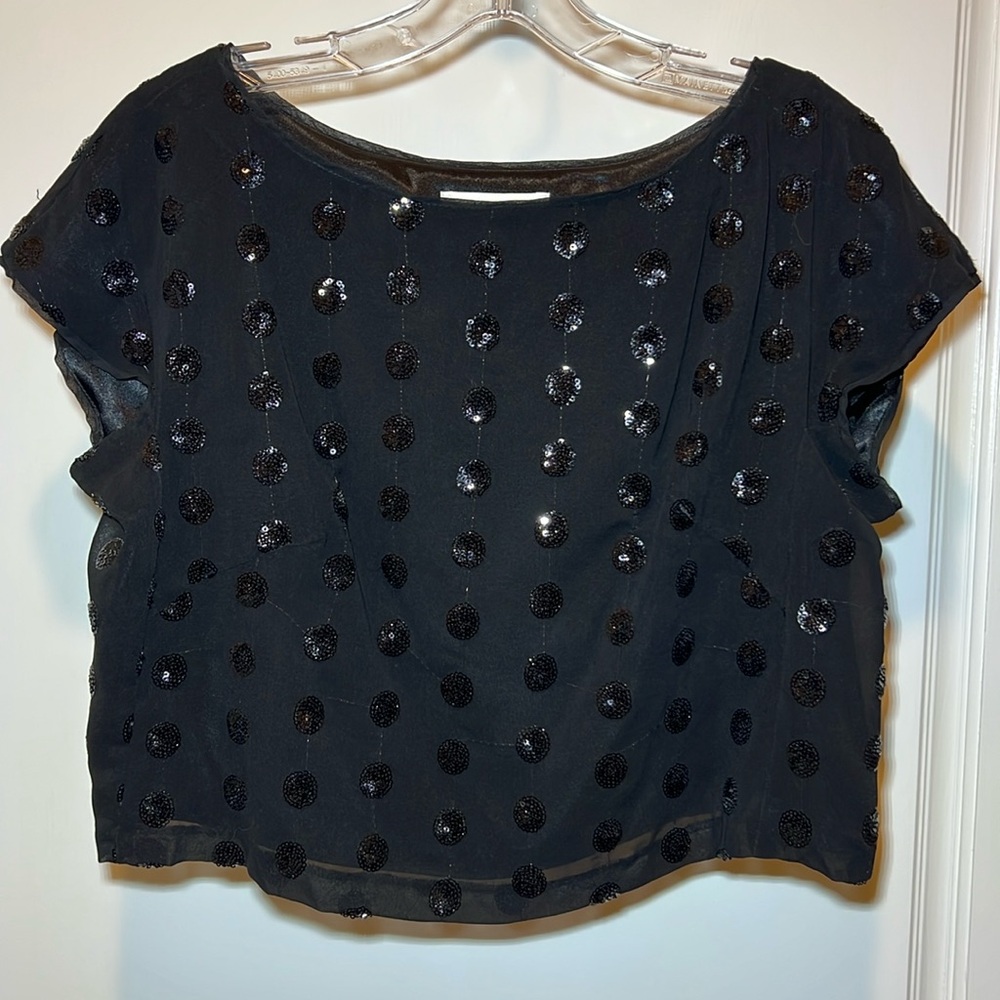 Milly black crop top sequin dot detail. Sz 6
